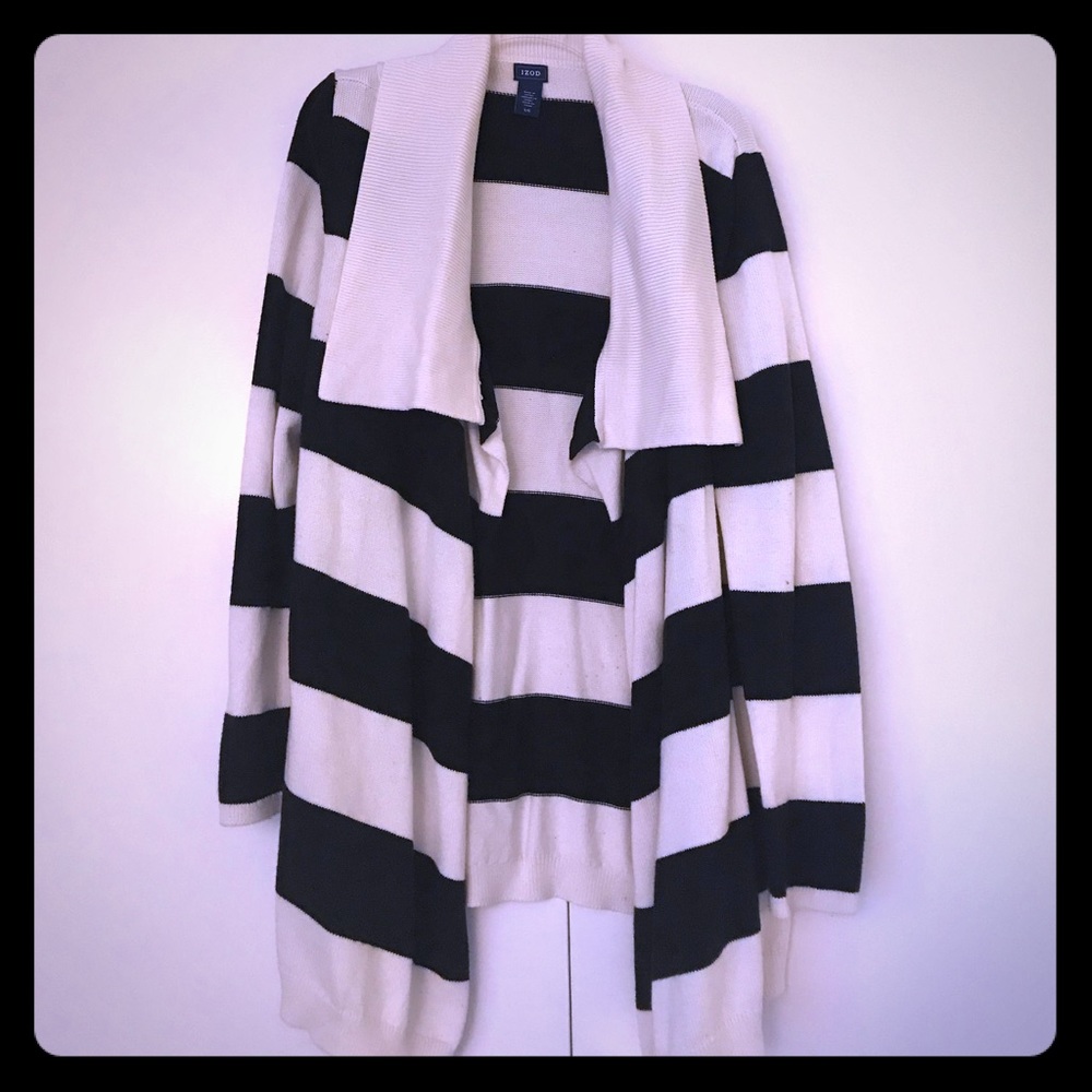 Izod black and off-white sweater cardigan